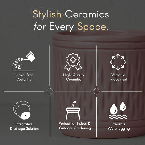 Pink Carved Cylindrical Ceramic Planter - The Earth Store - Planter